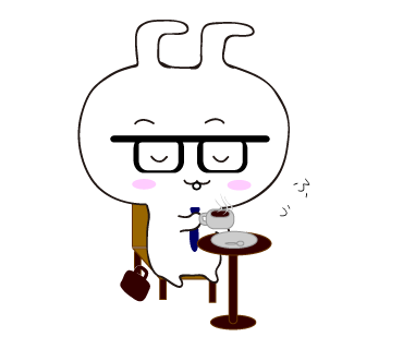 お仕事ウサギがコーヒー飲んでいる画像